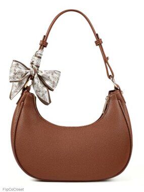 Litchi Grain Leather Crescent Shoulder Bag Adjustable Strap Women Handbag